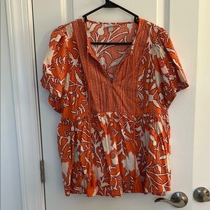 Knox Rose Orange and White Floral Blouse